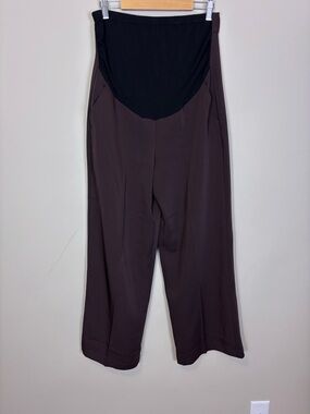 Seraphine Brown Wide-Leg Maternity Dress Pants with Black Stretch Panel US 6